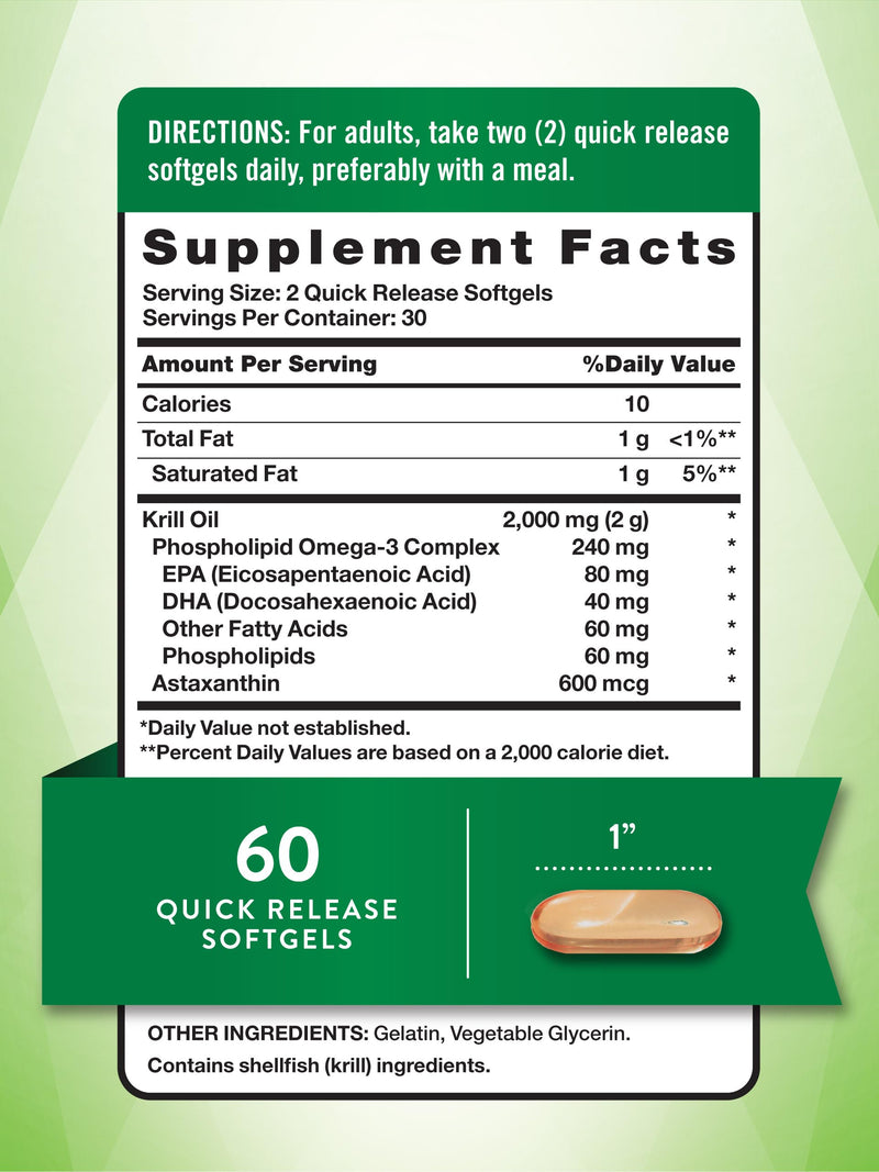 [Australia] - Krill Oil 2000mg Softgels | 60 Count | Omega-3 Supplement with EPA & DHA | Non-GMO & Gluten Free | by Nature's Truth 