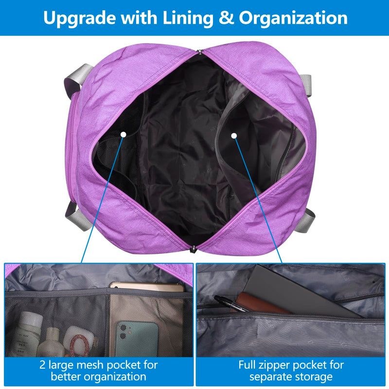 For Allegaint Airlines Personal Item Bag Foldable Travel Duffel Bag Carry-on Luggage 25L Purple&Women Shoulder Handbag Roomy Multiple Pockets Bag Ladies Crossbody Lightweight Nylon Travel Purse