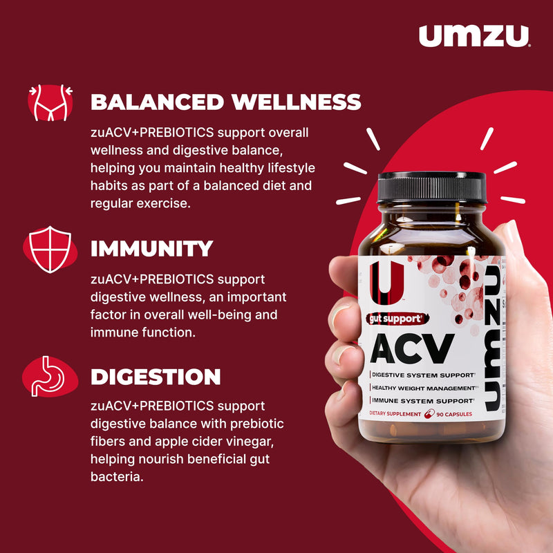 UMZU zuACV Apple Cider Vinegar Capsules, 30 Day Supply | ACV and Inulin Prebiotic Fiber Blend, Gut Health Support, Digestive Health, Daily Wellness and Microbiome Balance