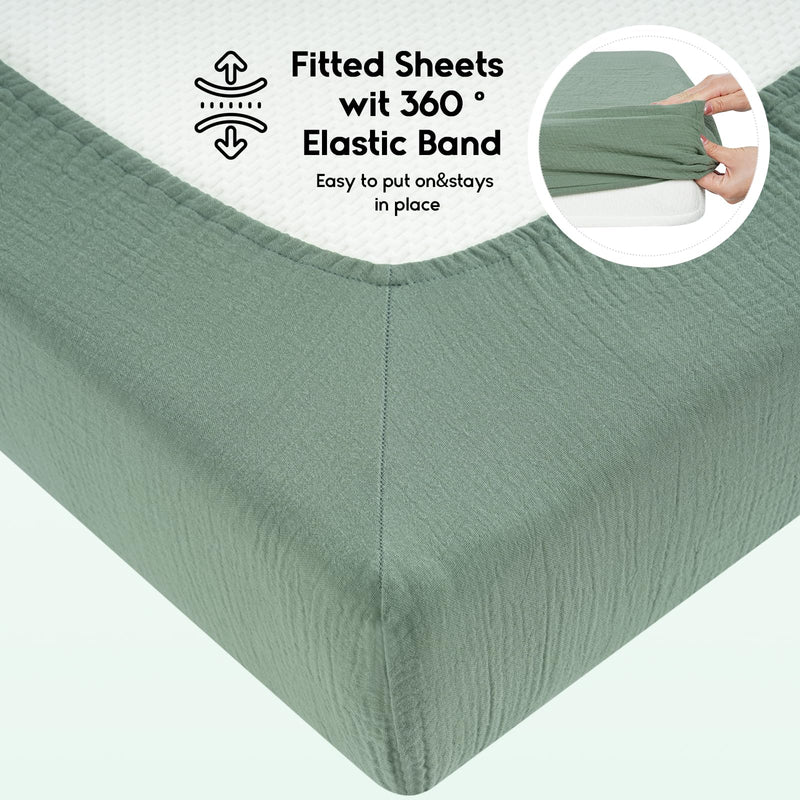 [Australia] - Yoofoss Muslin Crib Sheets for Boys Girls 100% Cotton Fitted Baby Crib Sheet 2 Pack Soft and Breathable for Standard Crib Mattress & Toddler Mattress 52"x28" Apricot&Green Cream&green 52"x28" 