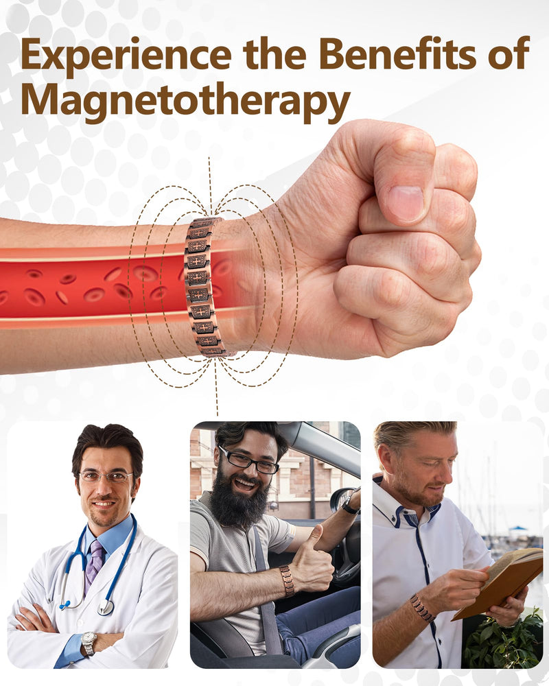 [Australia] - Feraco Copper Cross Bracelet for Men,Magnetic Therapy Bracelet with 46 Magnets - 99.99% Pure Copper Copper Cross Beacelet 