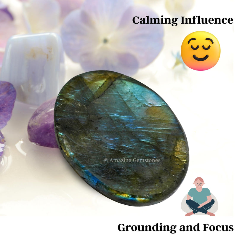 [Australia] - Labradorite Worry Stone Crystals and Healing Stones - Worry Stones for Stress Relief Gifts - Piedra Crystal Fidget for Meditation, Calming, Relaxation - Unique Stocking Stuffers and Birthday Gifts for Women, Men Labradorite 