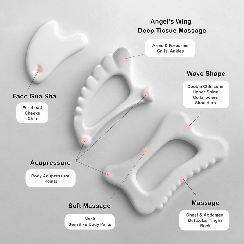 [Australia] - Strongholden Ceramic Guasha Tool for Body Massage Set (3 pcs), Lymphatic Drainage Muscle Scraper Tool, Full Body Gua Sha Tool, Gua Sha Body Tool - Make Yourself Healthier with Gua Sha Tools for Body 