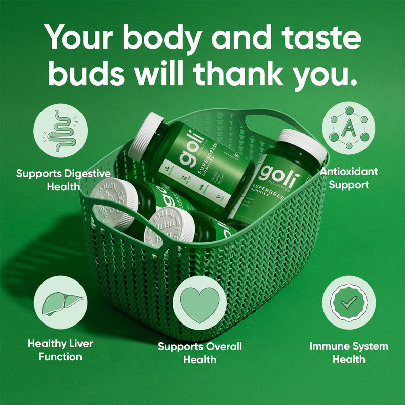 Goli SuperGreen Vitamin Gummy - 60 Count - Essential Vitamins and Minerals - Plant-Based, Vegan, Gluten-Free & Gelatin Free - Health from Within, Pack of 1 mixed berry 60 Count (Pack of 1)