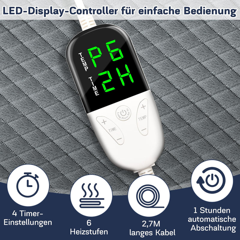 [Australia] - MILFECH 84 x 44 cm heating pad with automatic switch-off, electric heat pad, fast heating technology with 6 temperature levels and 4 timing settings, large safe heat pads for back, neck, shoulder 