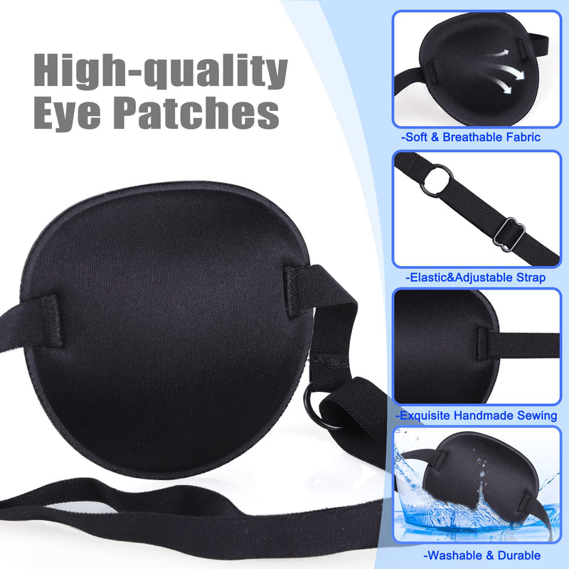 [Australia] - 2PCS Eye Patches for Adults Men Kids, Medical Eye Patch Adjustable Eyepatch for Right/Left Eye, Amblyopia Lazy Patches Black+black 
