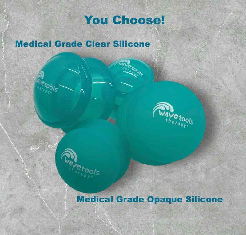 [Australia] - Wavetools Therapy Glide Silicone Sport Cupping Set of Mushroom Cups in case with Balm Ideal for Massage, myofascial Release, Circulation and Scars. (Clear Teal Finish, 6 Pack in case) Clear Teal Finish 