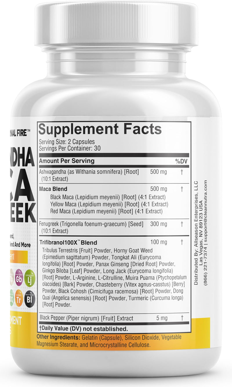 [Australia] - Ashwagandha 5000mg Maca Root 2000mg Fenugreek 3000mg Supplement with Tongkat Ali Ginseng - Assists with Stress, Mood & Thyroid Health - Ashwagandha Capsules Maca Pills Fenugreek Caps - 60 Count 