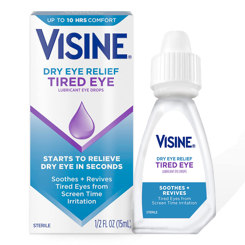 Visine Tired Eye Dry Eye Relief Eye Drops, Moisturizing & Soothing Drops for Irritated Eyes Due to Screen & Computer Use, 0.5 fl. oz Tired Eye from Computer Screen