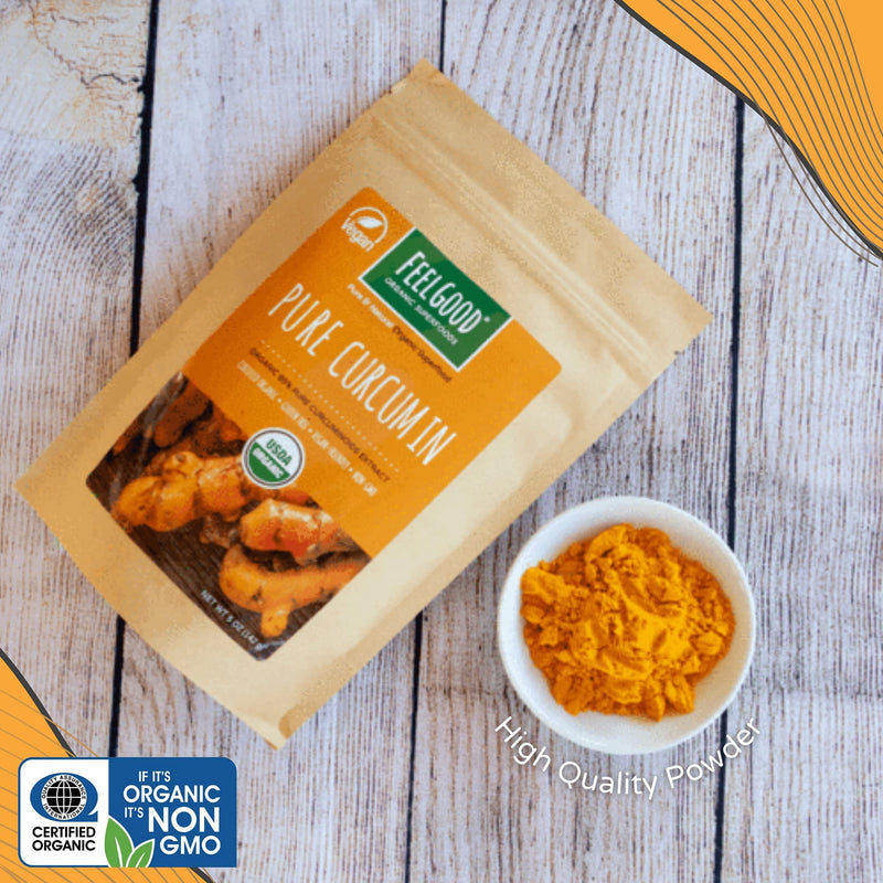 [Australia] - FeelGood Organic Superfoods Pure Curcumin Powder, Organic, Non-GMO, Vegan from Bulk Ground Turmeric Root from India, Curcuma Longa Joint Supplement, 5 oz 