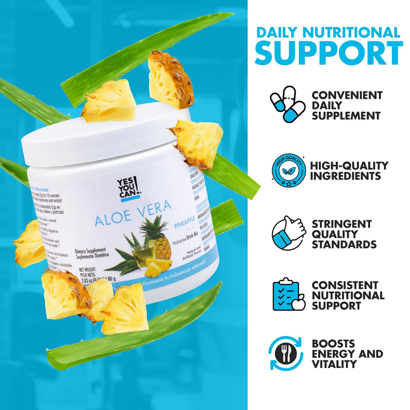 [Australia] - Yes You Can! Aloe Vera Juice Drink Mix from Plant - Energy Drink Powder - Organic - Superfoods, Super Greens - Made in The USA (Pineapple) Pineapple 40 Servings (Pack of 1) 