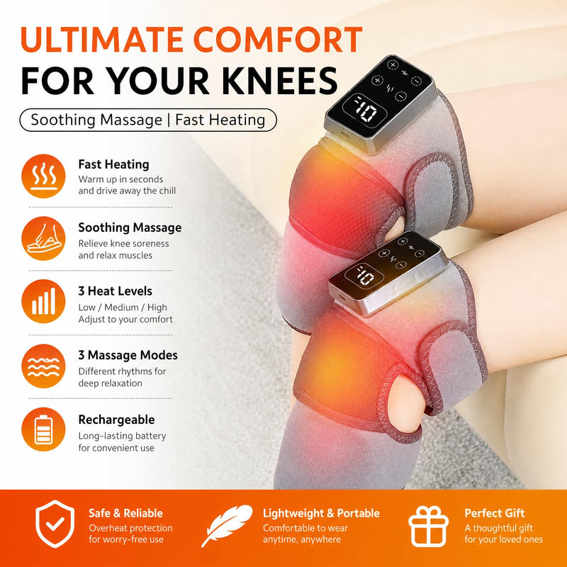 Knee Massager for Pain Relief – Electric Heated Knee Brace, 5 Heat Levels & 3 Massage Modes