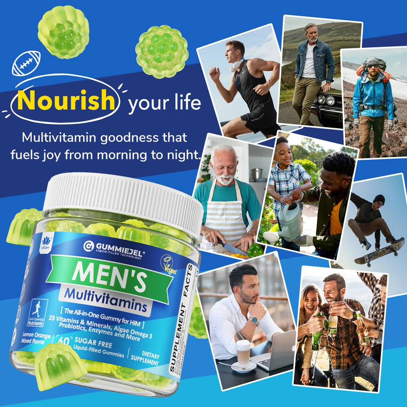 2 Pack - Mens Multivitamins Gummies, Methylated Multivitamin for Men, B Complex, Minerals, Vegan Omega 3, Probiotic, Enzyme, Antioxidants for Men's Complete Daily Support, Sugar Free, Vegan, (No Iron) 60 Count (Pack of 2)