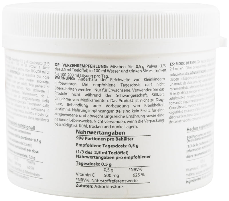Pure Ascorbic Acid fine crystalline Powder | 1 Pound - 454 g | Vitamin C | Pharma Ingredients (Ph. EUR., USP, BP) | Third-Party Tested | Heiltropfen®