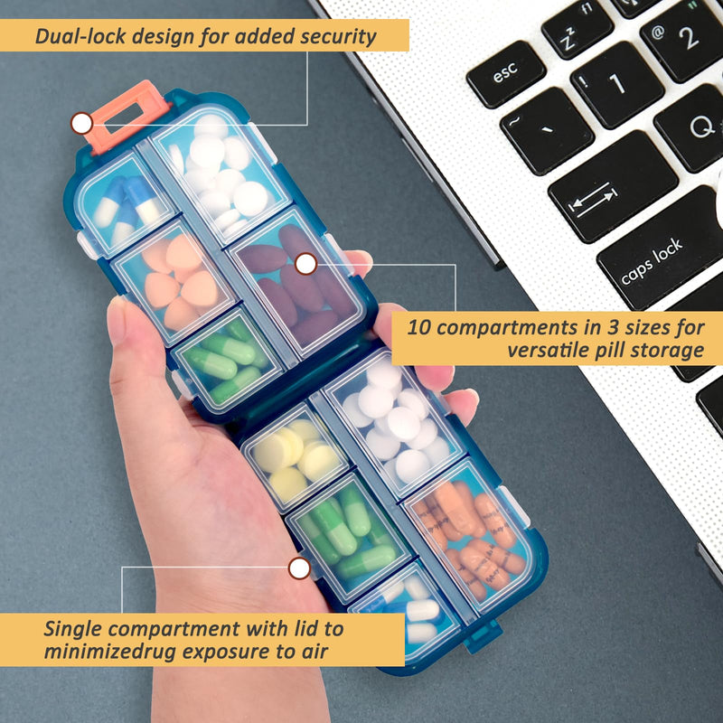 2 Pcs Pill Organizer with Medicine Labels, Portable Travel Medicine Daily Pill Container Organizer 7 Day Pill Case Storage Vitamin Fish Oil (White & Gray, 320 Medicine Lables) White + Gray 2 PCS