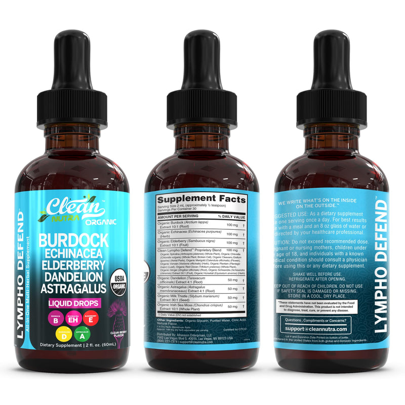 Lymphatic Drainage Drops - Organic Lymphatic Support Supplement with Burdock Root Echinacea Elderberry Dandelion Astragalus Milk Thistle Sea Moss Red Clover Marigold Drop by Clean Nutra 1