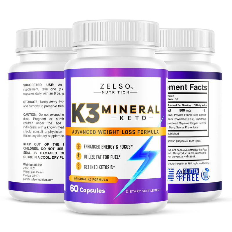 [Australia] - (2 Pack) K3 Mineral Keto Pills by Zelso Nutrition, Advanced K3 Pill Formula for Men and Women - Emily, 60 Day Supply (120 Capsules) 60 Count (Pack of 2) 