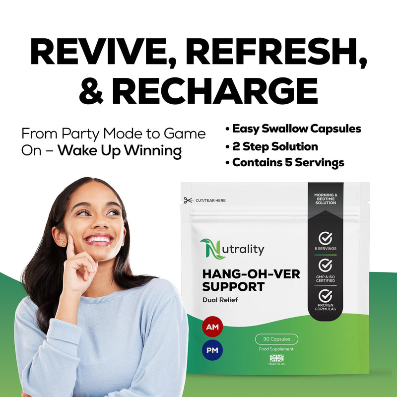 Hang-Oh-Ver Support Dual Relief | 30 Capsules | Hangover Support Supplement DHM, Vitamin B12 & Vitamin C - Drinking Recovery Support Mood, Sleep, Energy & Muscle Function
