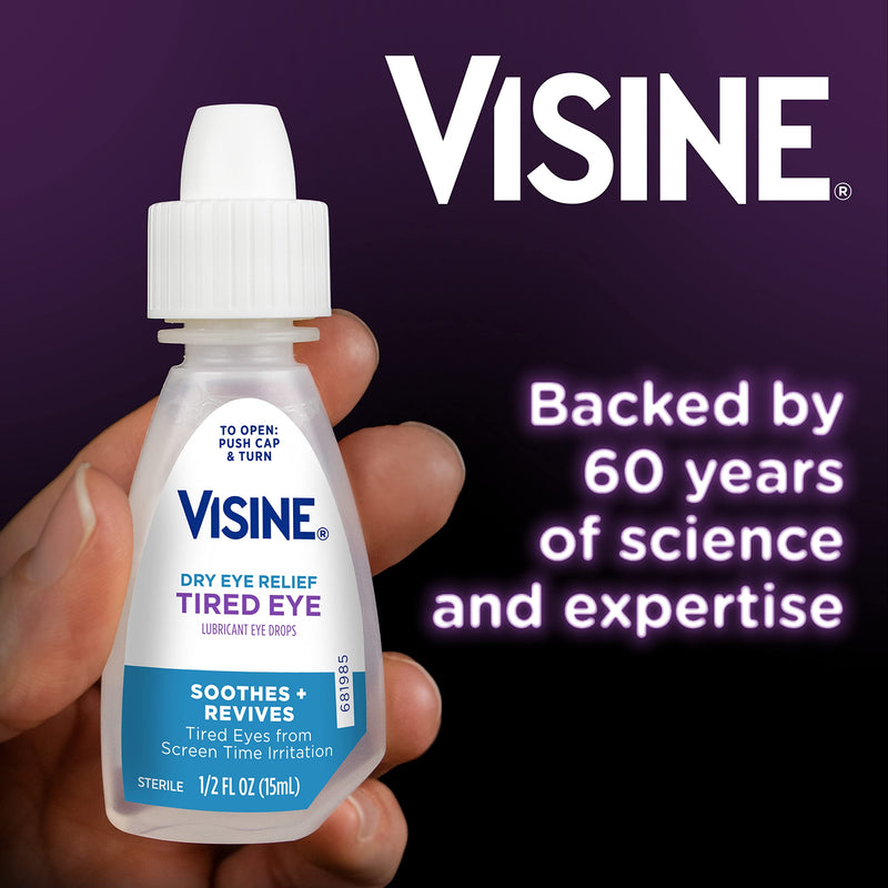 Visine Tired Eye Dry Eye Relief Eye Drops, Moisturizing & Soothing Drops for Irritated Eyes Due to Screen & Computer Use, 0.5 fl. oz Tired Eye from Computer Screen