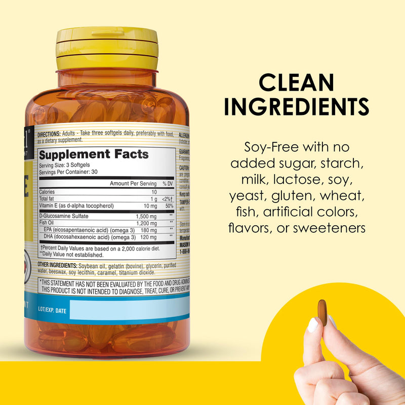 [Australia] - MASON NATURAL Glucosamine & Fish Oil Supplement with DHA & Omega 3 for Joint & Muscle Support, 1 Month Supply Softgel Pills 