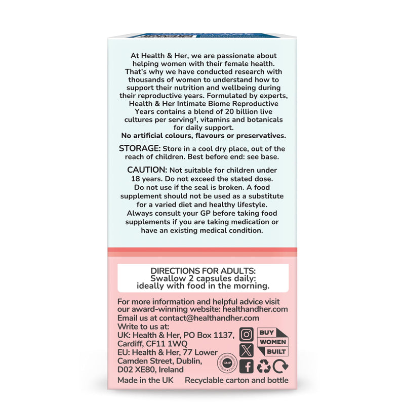 Health & Her Intimate Biome Reproductive Years - 60 Oral Capsules - 30 Day Supply 60 count (Pack of 1)