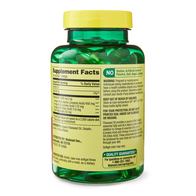 [Australia] - Flaxseed Oil 1000 mg Softgels ‚Ä¢ Plant-Based Omega 3-6-9 ‚Ä¢ Heart & Skin Support ‚Ä¢ 100 Count by Spring Valley + Vena‚Äôs Sticker (Pack of 1) 