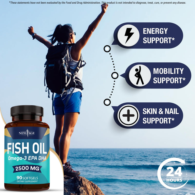NEW AGE Omega 3 Fish Oil Supplement - Non GMO - EPA, DHA Fatty Acids Gluten Free (270 Softgels (Pack of 3)) 270 Softgels (Pack of 3)