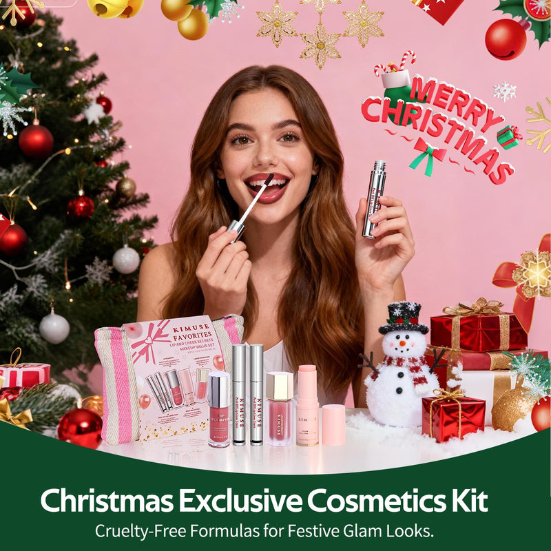[Australia] - KIMUSE All in One Makeup Kit for Women, Girls, Teens with Makeup Bag, 4 Pcs Makeup Gifts Set Includes Lip Stain,Lip Plumper,Liquid Blush,Multi Balm Stick, Christmas Make Up Collection, Holiday Present 