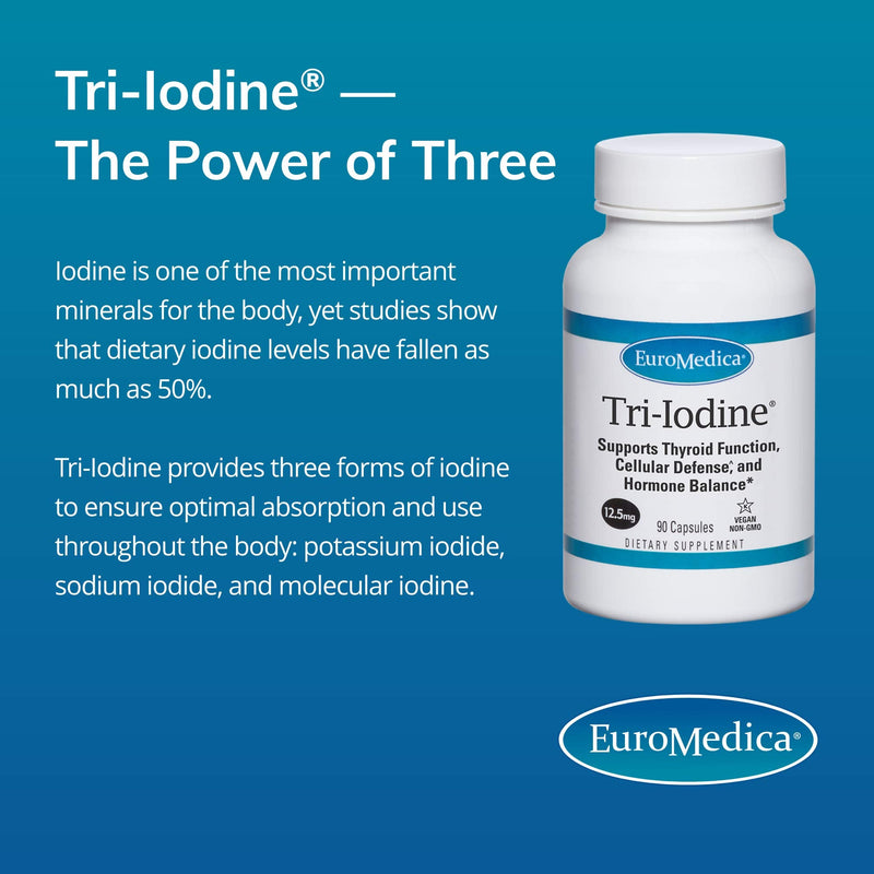 [Australia] - EuroMedica Tri-Iodine - 12.5mg, 90 Capsules - Potassium Iodide, Sodium Iodide & Molecular Iodine - Three Beneficial Forms of Iodine - Supports Healthy Thyroid & Immune Function - 90 Servings 12.5 mg 