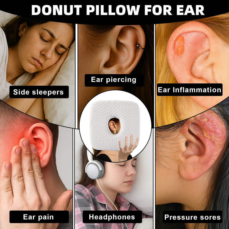 [Australia] - Piercing Pillow for Side Sleepers, Memory Foam Donut Pillow for Ear, Ear Pillows with Holes for Ear Pain, Earring Inflammation Pressure Sores, CNH, Soft and Comfortable Earring Pillow (White) White 