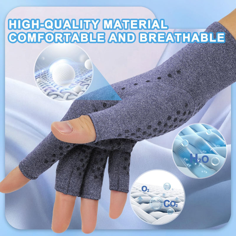 DRNAIETY 2-Pair Arthritis Compression Gloves- for Hand Arthritis, Carpal Tunnel Pain, Rheumatoid Arthritis, RSI, Fingerless, Anti-Slip, Breathable Gloves for Men & Women, Typing, Daily Use(M Blue) Medium Navy Blue