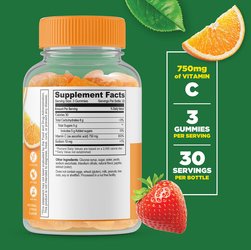 Lifeable Zinc 50mg + Vitamin C 750mg, Gummies Bundle - Great Tasting, Vitamin Supplement, Gluten Free, GMO Free, Chewable Gummy