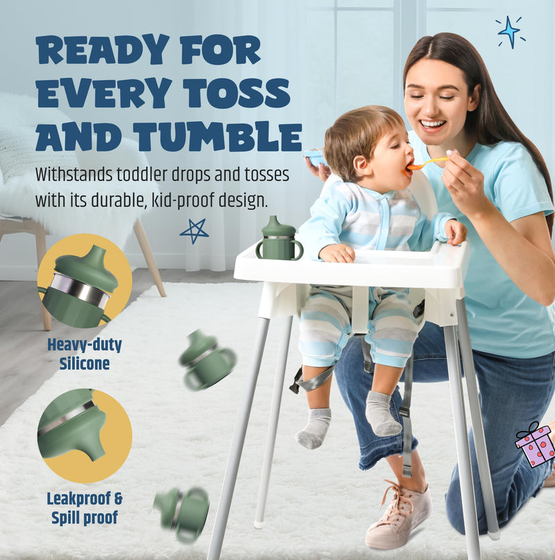 [Australia] - Jumble Dream Baby & Toddler Stainless Steel Sippy Cup Silicon Training Stainless Steel Kids Cups with Straw, Babies Tumbler with Straw No Spill | 6-24 Month Toddler Sippy Cup (Sage Breeze) Sage Breeze 