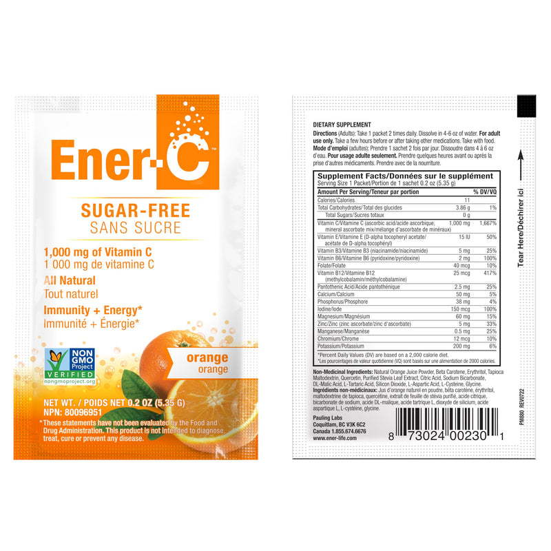 Ener-C Sugar Free Multivitamin Drink Mix, Zero Sugar - Orange, 30 Count | Vitamin Powder for Water, Electrolytes Powder No Sugar, Hydration Boost Packets, Vitamin C & B12 0.31 Ounce (Pack of 30)