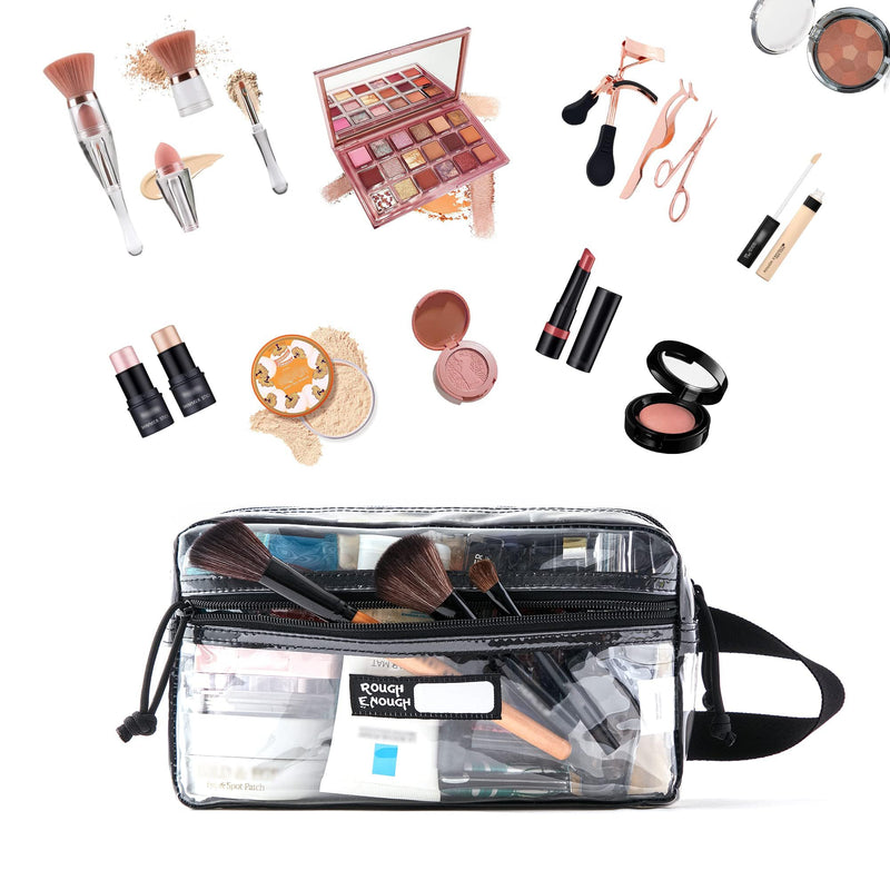 Rough Enough Clear Travel Toiletry Bag for Men Women Traveling Toiletries Essentials Shaving Hygiene Dopp Kit | Dual-Compartment Design, Water-Resistant Thick PVC, YKK Zipper, Fits Full-Size Toiletries & Makeup, with Reinforced Handle
