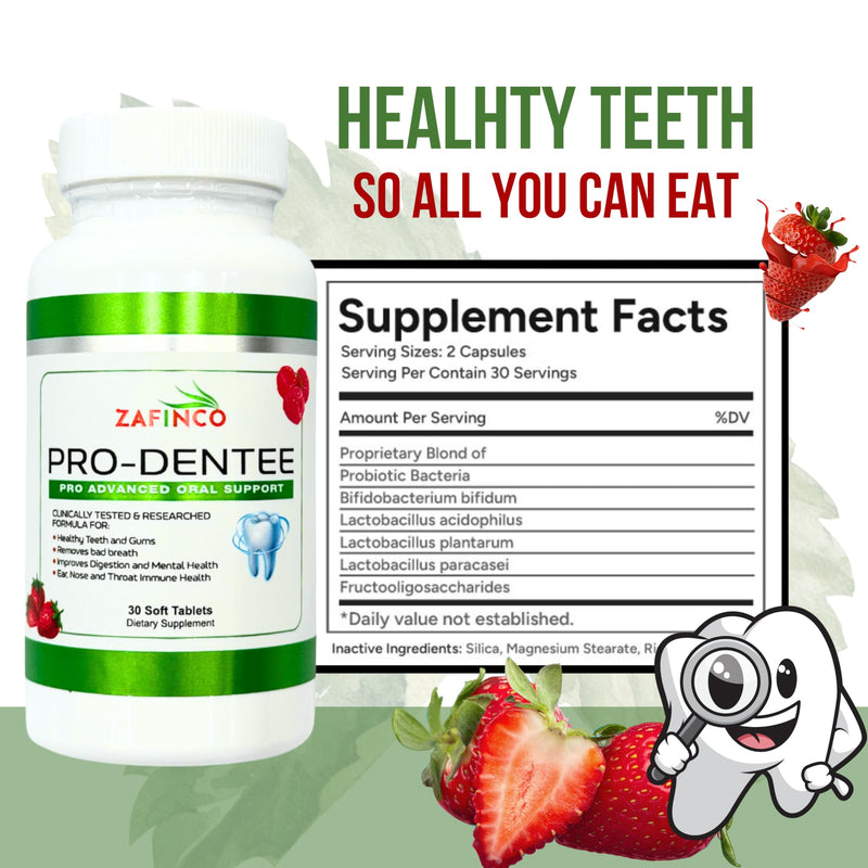 [Australia] - ZAFINCO-PRODENTEE Teeth & Gums Health. Advanced 3.5 Billion CFU Oral/Dental Probiotics for Reduce Mouth Bad Breath,Ear,Nose and Throat Health-Mint Flavored Soft Chewable Tablet, 30 Count-Made in USA 1 