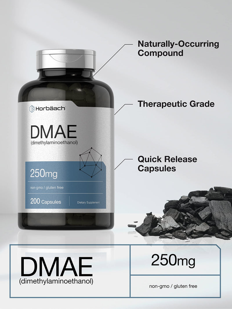 Horbaach DMAE Supplement 250mg | 200 Capsules | Non-GMO, Gluten Free | DMAE Bitartrate