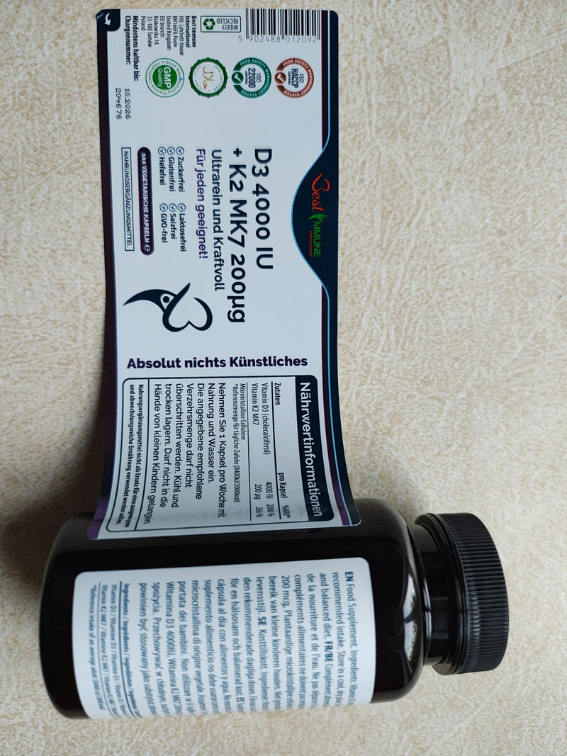 Best Immune Natural Vitamin D3 2000IU K2 MK7 100mcg Premium Quality 100 Capsules Immune Support Perfect Proportions Maximum Absorption