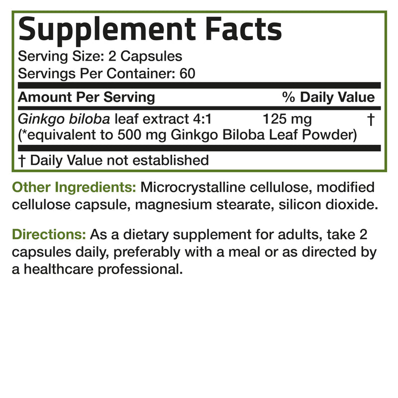 Bronson Ginkgo Biloba Extra Supports Brain Function & Memory Support, 120 Vegetarian Capsules Unflavoured 120 Count (Pack of 1)