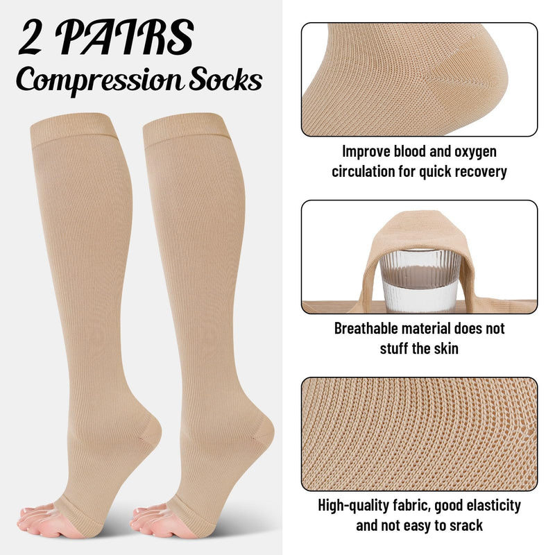 [Australia] - 2 pairs of women's compression stockings, 15-25 mmHg compression socks, long compression socks, travel stockings, support stockings for varicose veins, edema, flight, sports, travel, L/XL 