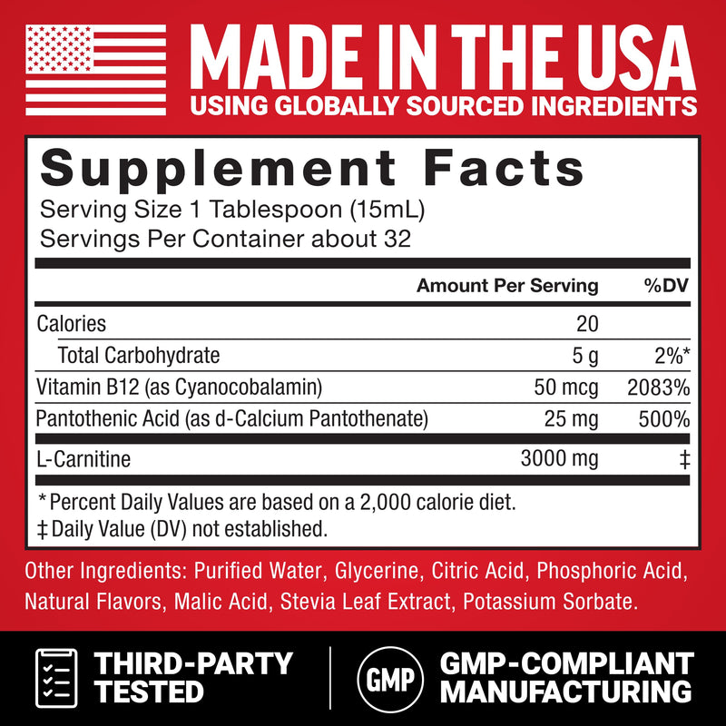 [Australia] - Force Factor L-Carnitine Liquid 3000mg, Maximum Strength Supplement to Support Fat Metabolism, Cellular Energy & Muscle Recovery, High Absorbing, Non-GMO, Orange Flavor, 16 oz Bottle 