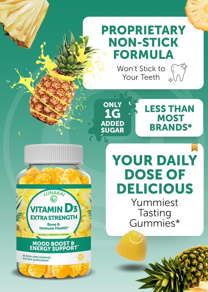 Lunakai Vitamin D3 and Vitamin E Gummies Bundle - Immunity, Bone and Mood Support Gummy - 250 mg 1000 iu Natural VIT E Plus C Supplements