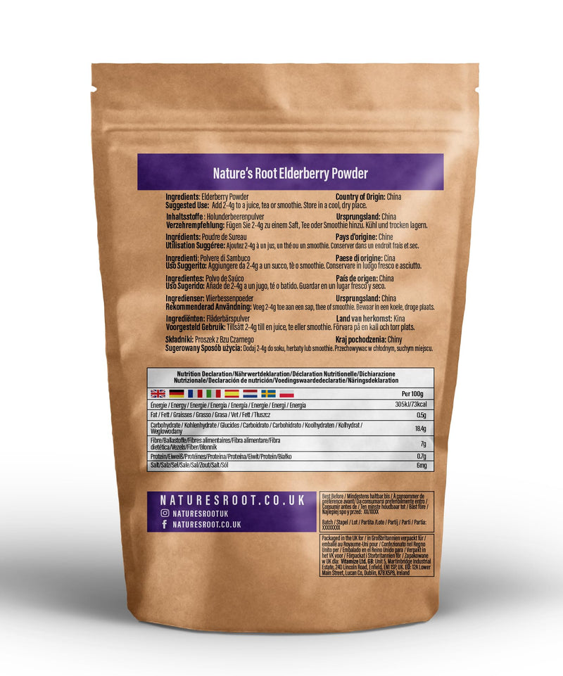 Nature’s Root Elderberry Powder 500g – Pure Natural Fruit Powder for Smoothies, Juices, Baking & Drinks – Rich in Anthocyanins – Ideal for Recipes & Wellness Blends