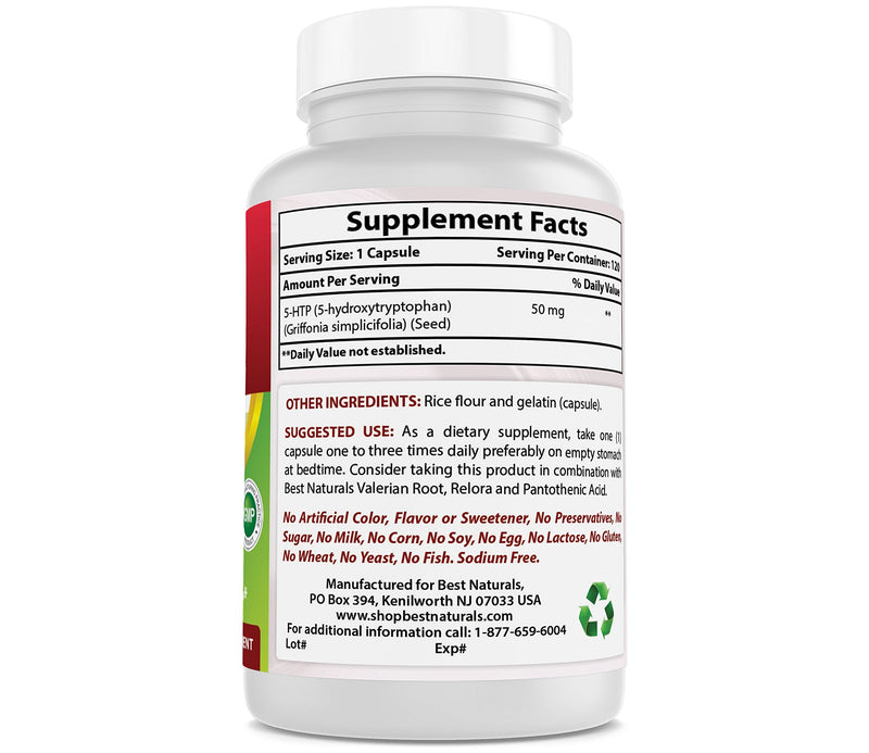 [Australia] - Best Naturals 5-HTP 50 mg 120 Capsules, 5 HTP Capsules Supports Relaxation & restful Sleep 120 Count (Pack of 1) 
