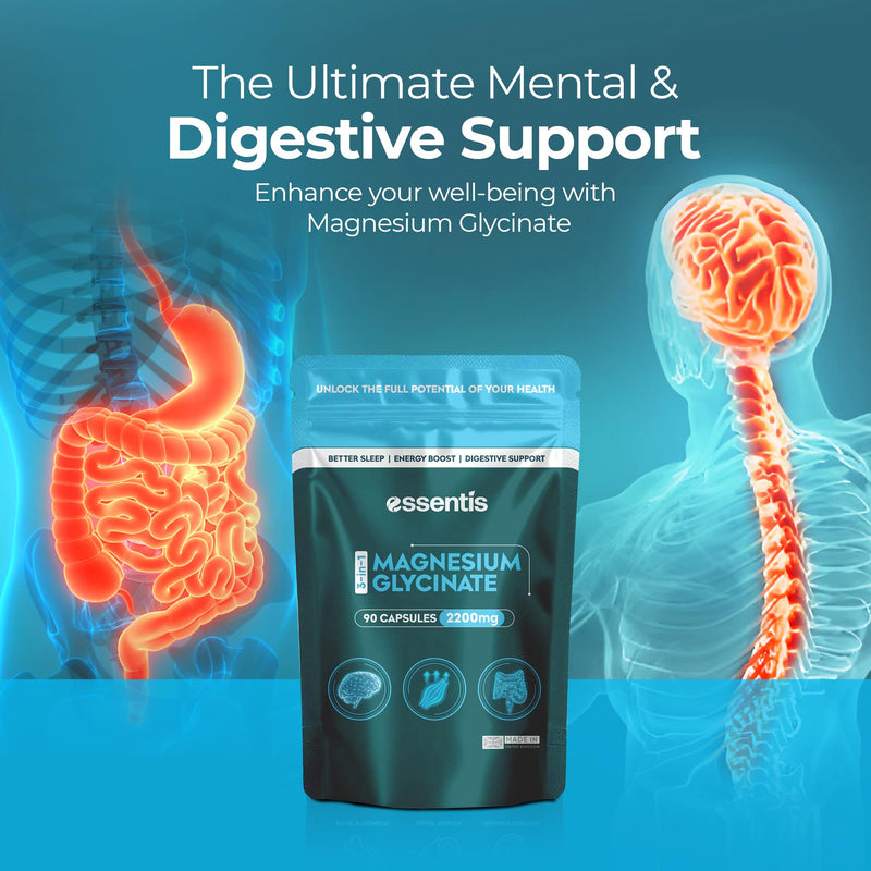 Magnesium Glycinate 3-in-1 Complex 2200mg - 90 High-Strength Capsules with Bisglycinate, Malate & Citrate for Better Sleep, Muscle Recovery, Energy & Bone Support, Vegan, UK Made