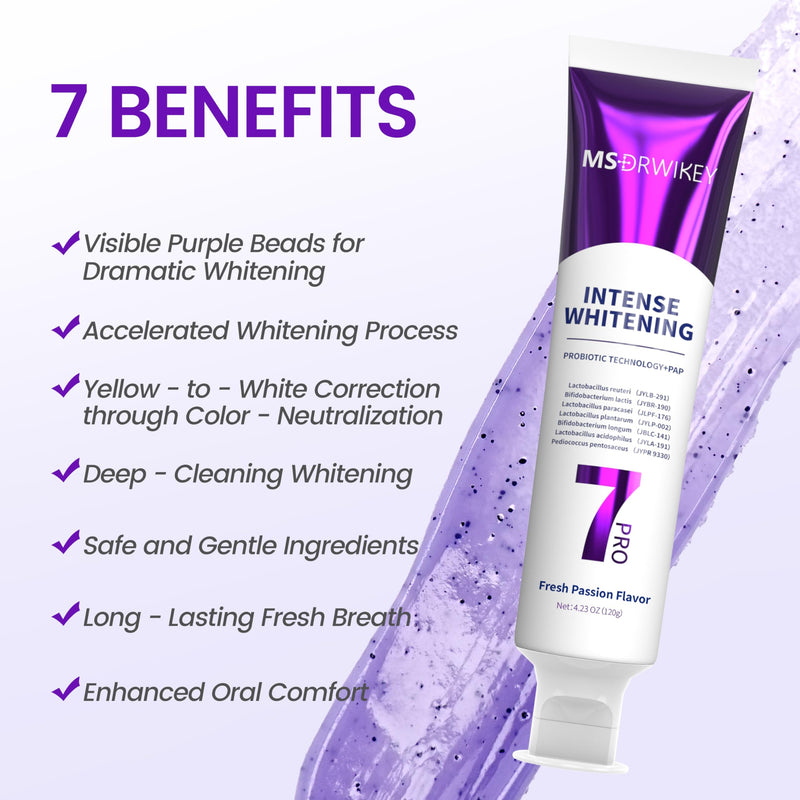 7-Pro Whitening Toothpaste | Deep Whitening & 7 Probiotics for Oral Health | Purple Beads for Extra Freshness | Fluoride-Free 1