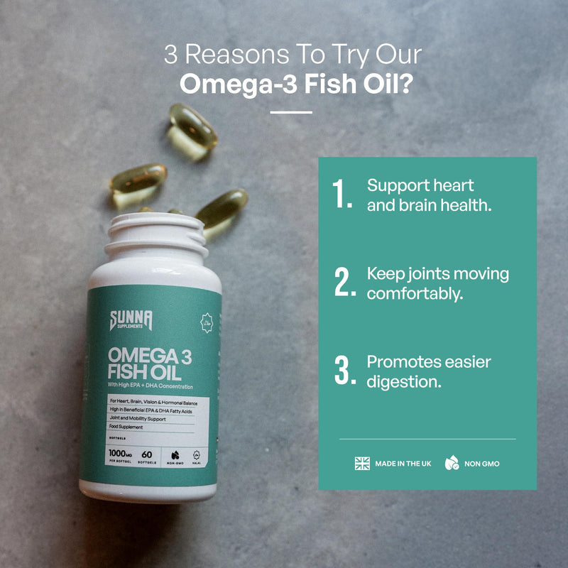 SUNNA SUPPLEMENTS Halal Omega 3 Fish Oil 2000mg with 660mg EPA and 440mg DHA per Daily Serving | Supports Heart, Brain and Joint Health, Easy-to-Swallow 60 Softgels