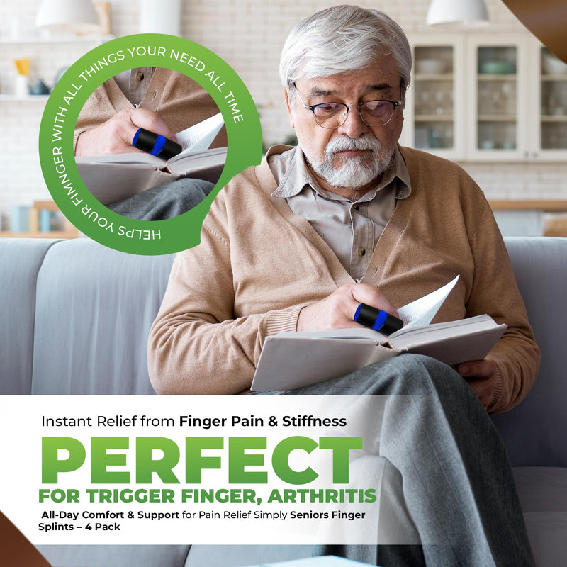 Simply Seniors Trigger Finger Splint - Set of 2 Splints & 2 Sleeves - Pain & Arthritis Relief - Brace for Trigger, Mallet & Broken Finger - Index, Middle, Ring - Adjustable Support for Injury & Sprain Regular Size