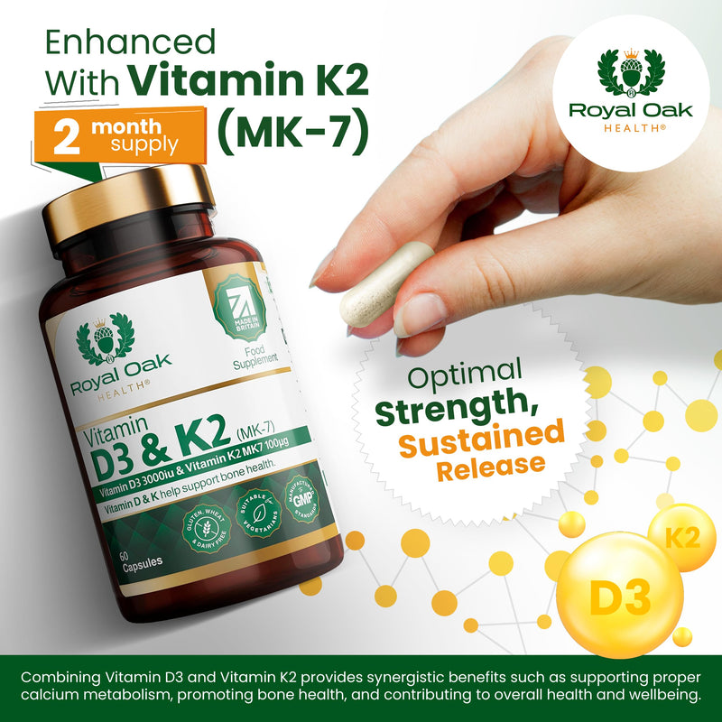 Vitamin D3 K2 High Strength MK7 Supplement (Vitamin D 3000 IU + 100mcg Vitamin K2 (MK7), Easy to Swallow Vitamin D3 and K2 Vitamin Capsules… (60 Capsules)