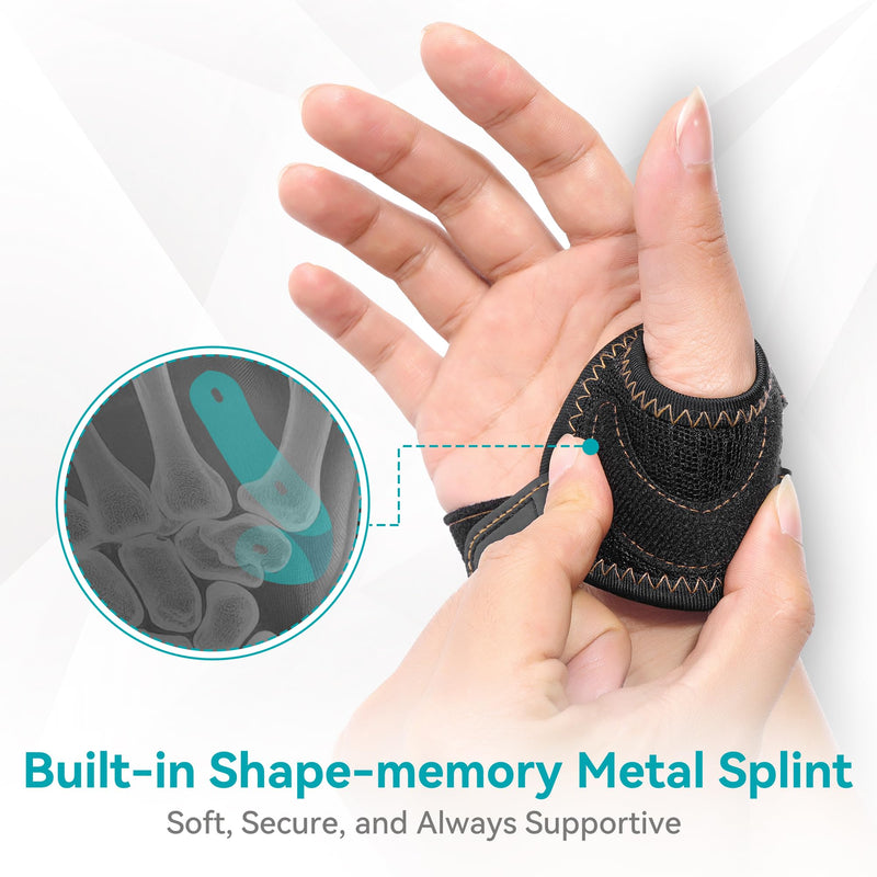 [Australia] - FORTEMOTUS CMC Thumb Brace - Comfortable Nylon Thumb Splint for Mild CMC Joint Pain Relief, Osteoarthritis, Tendonitis, CMC Joint Thumb Arthritis Support Brace for Women Men, Black, Left, Medium 